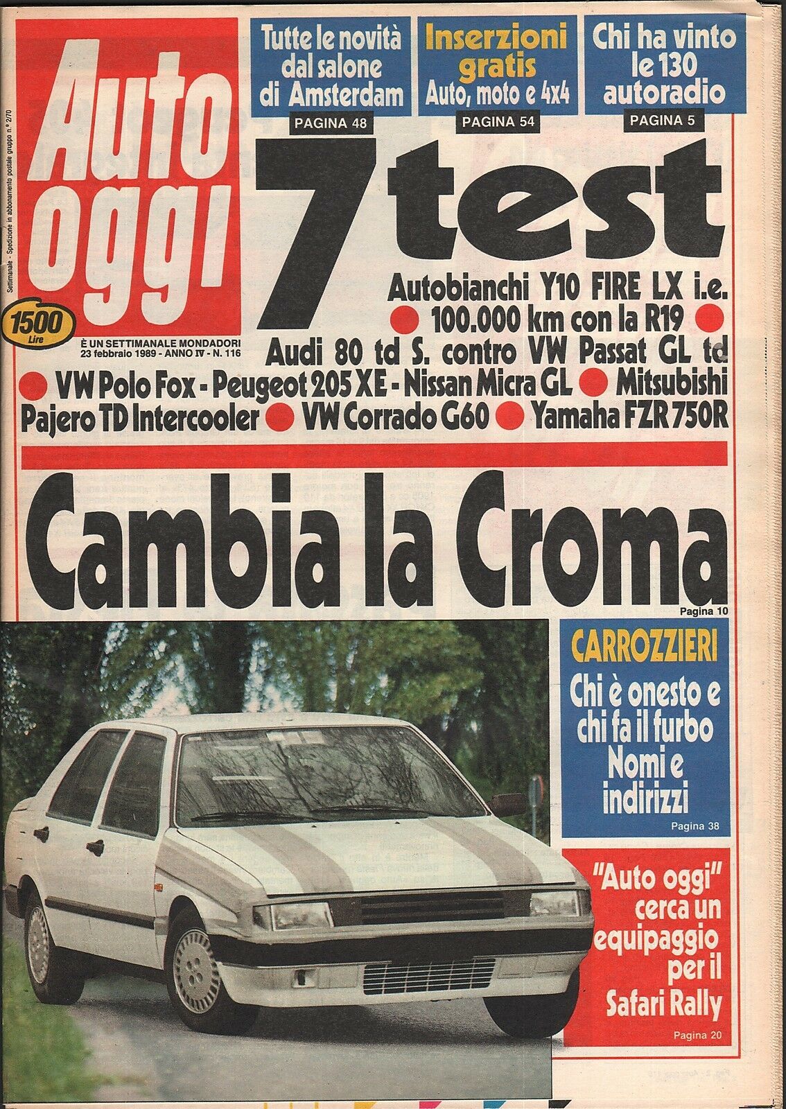 Rivista AUTO OGGI Anno 1989 n.116. Doppio Poster Lancia Aprilia